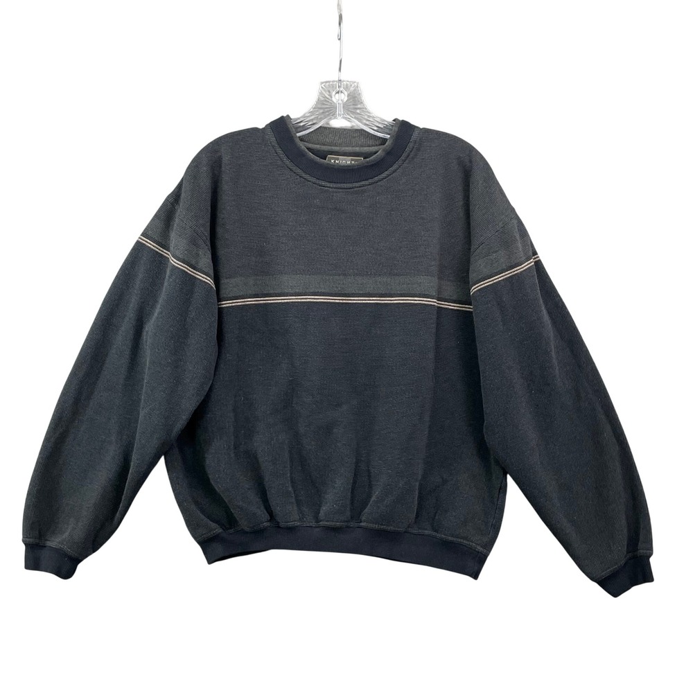 Knights Sportswear Sweatshirt Mens Medium Black Striped Pullover Crew Neck